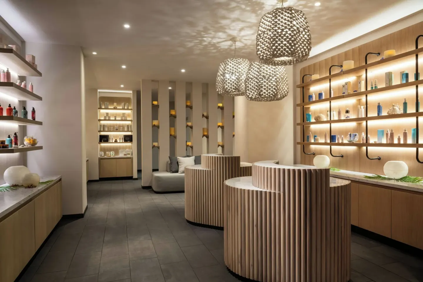 Spa boutique with pendant lights and product shelves at The Westin Maui Resort & Spa, Ka'anapali.