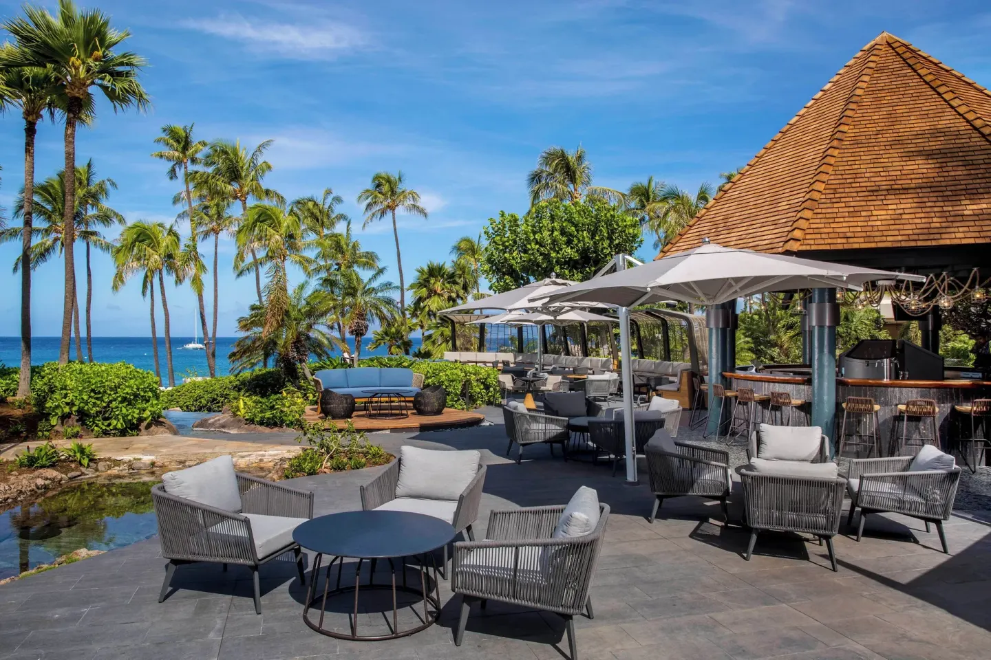 Outdoor bar patio with ocean views at The Westin Maui Resort & Spa, Ka'anapali.