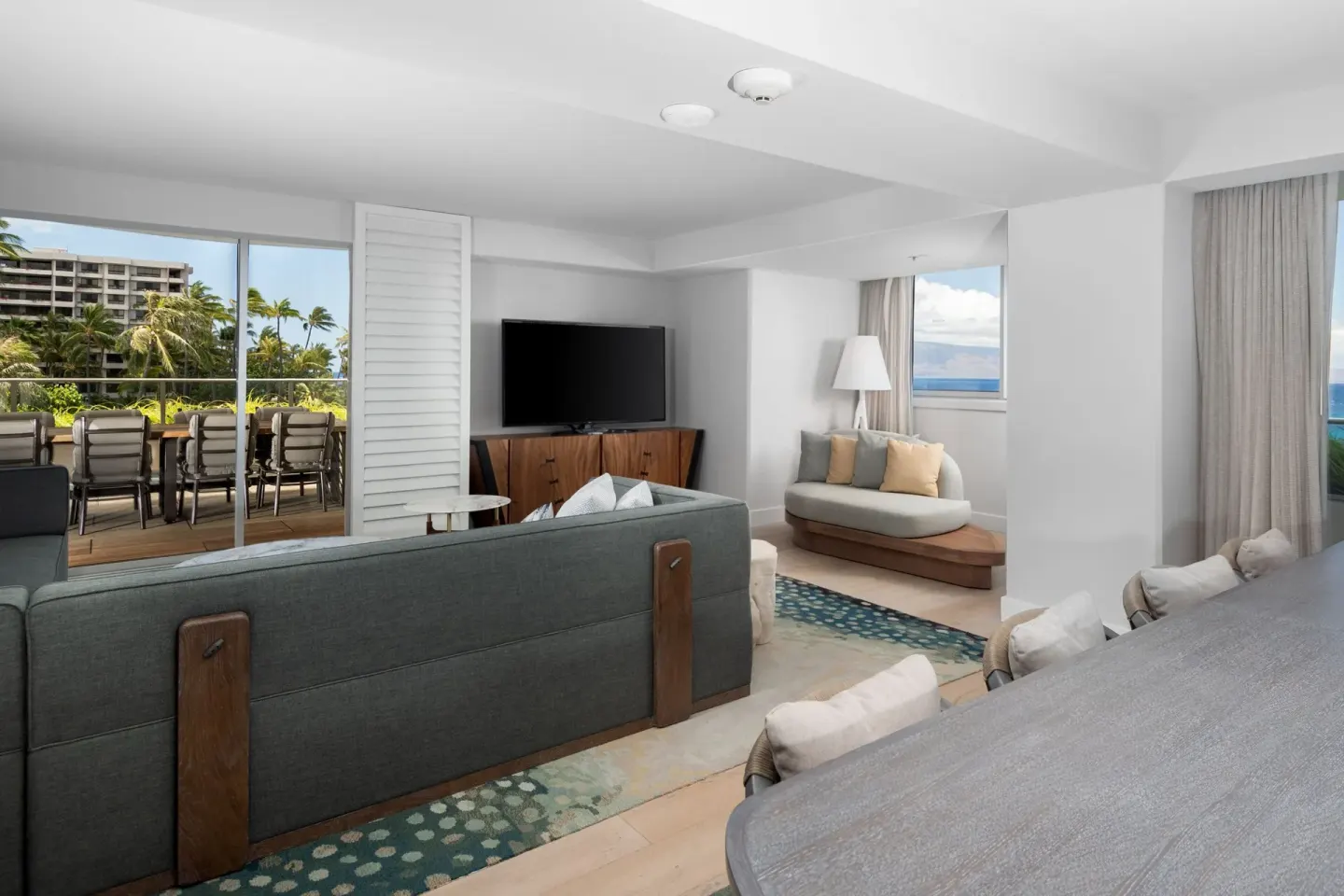 Oceanfront corner suite living room with terrace access at The Westin Maui Resort & Spa, Ka'anapali.