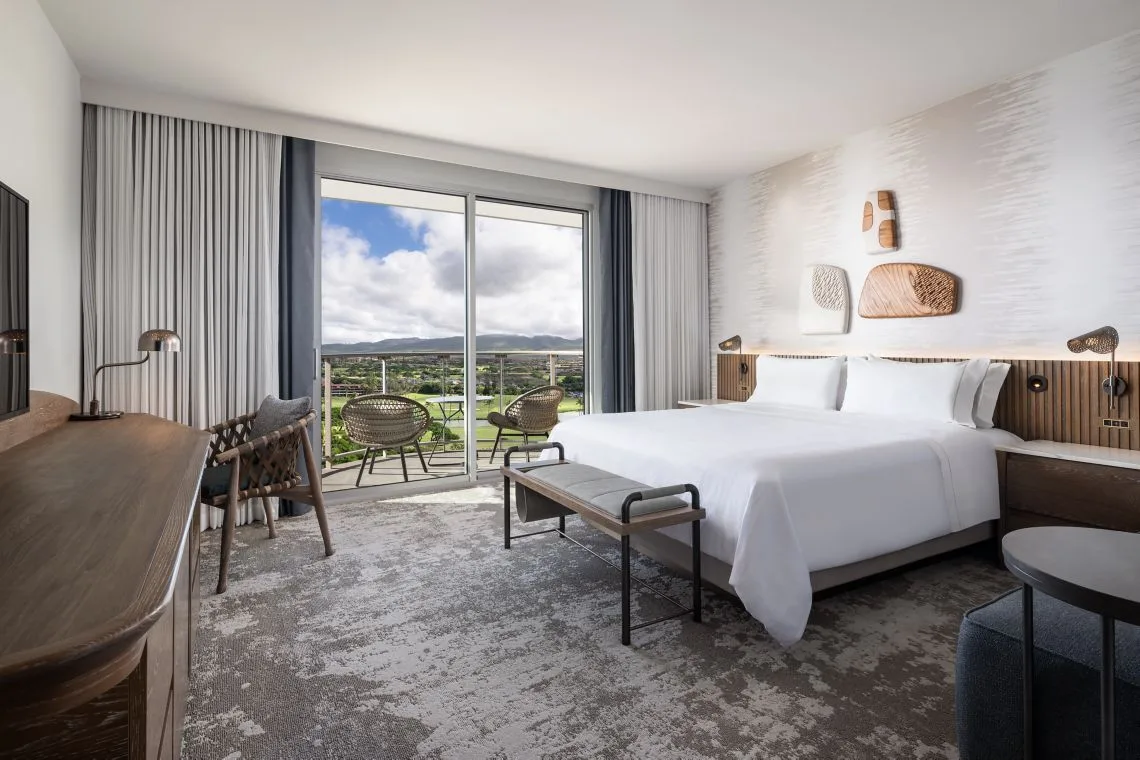 King bed guest room with resort-view balcony at The Westin Maui Resort & Spa, Ka'anapali.