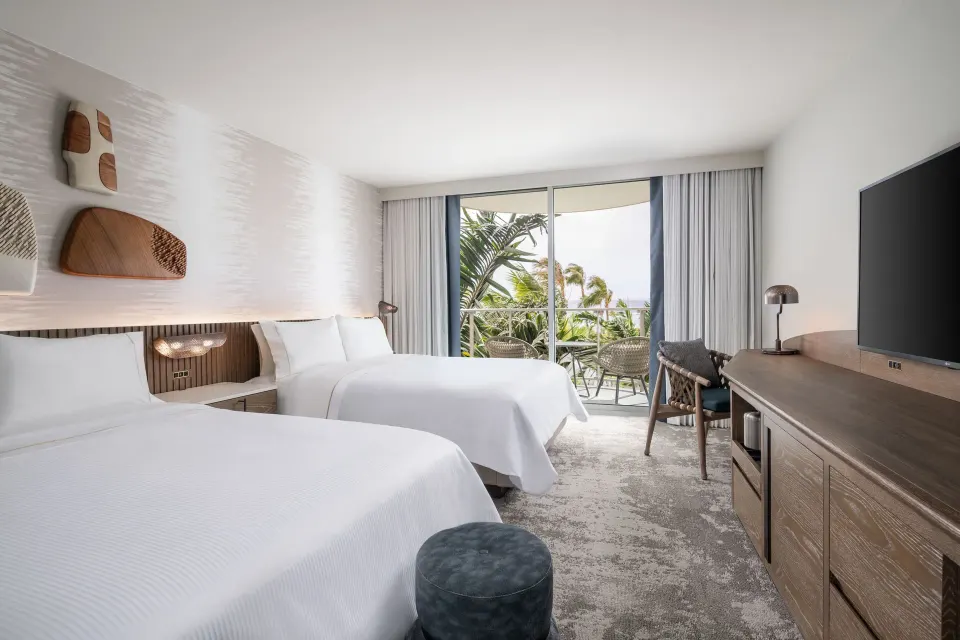 Two queen beds and balcony in a Premium Resort View room at The Westin Maui Resort & Spa, Ka'anapali.