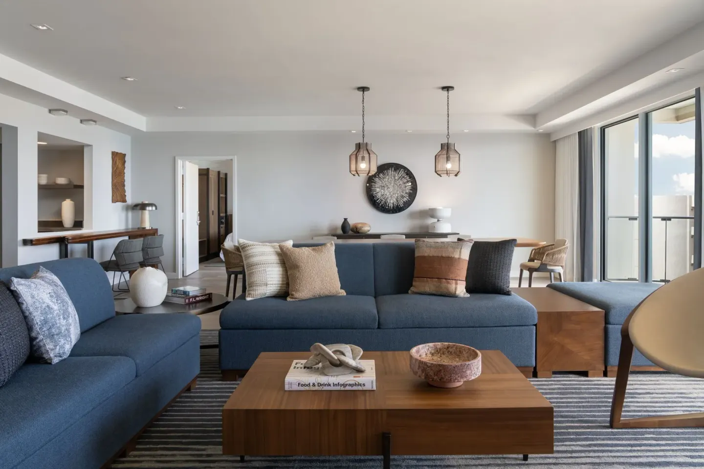 Presidential Suite living room with blue sofas at The Westin Maui Resort & Spa, Ka'anapali.
