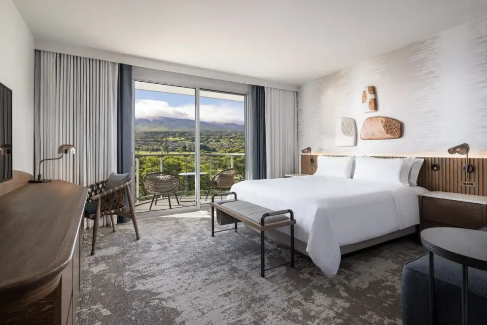 King bed guest room with balcony mountain view at The Westin Maui Resort & Spa, Ka'anapali.