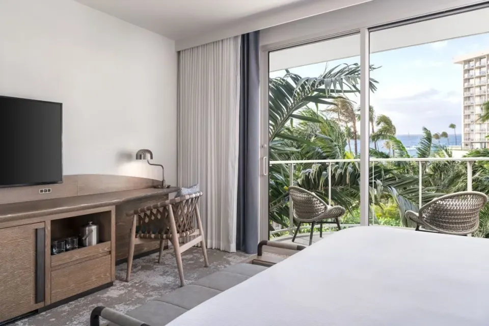 Ocean View king room with balcony seating at The Westin Maui Resort & Spa, Ka'anapali.