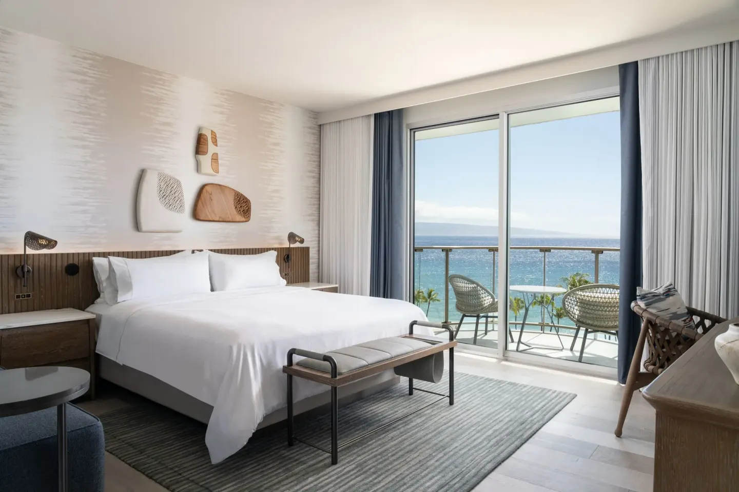 Kukahi Suite king bed with ocean-view balcony at The Westin Maui Resort & Spa, Ka'anapali.