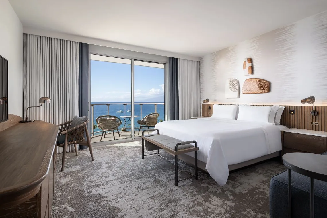 Superior Ocean View king room at The Westin Maui Resort & Spa, Ka'anapali with balcony and ocean beyond.