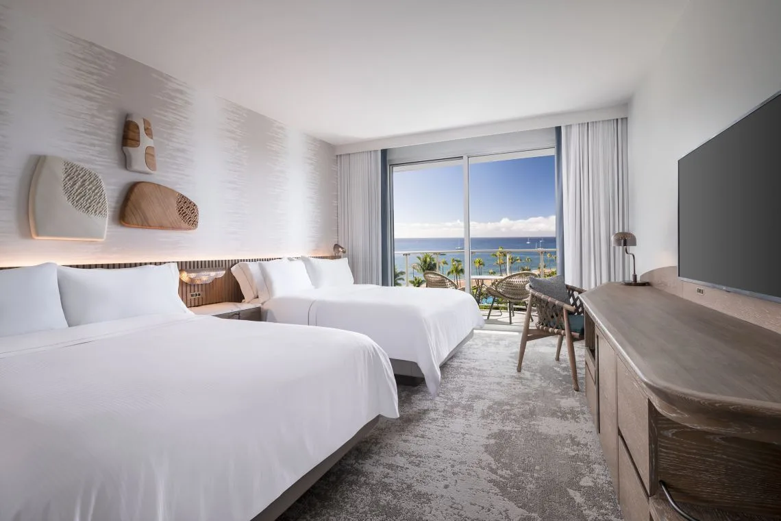 Superior Ocean View room at The Westin Maui Resort & Spa, Ka'anapali with two beds and balcony.
