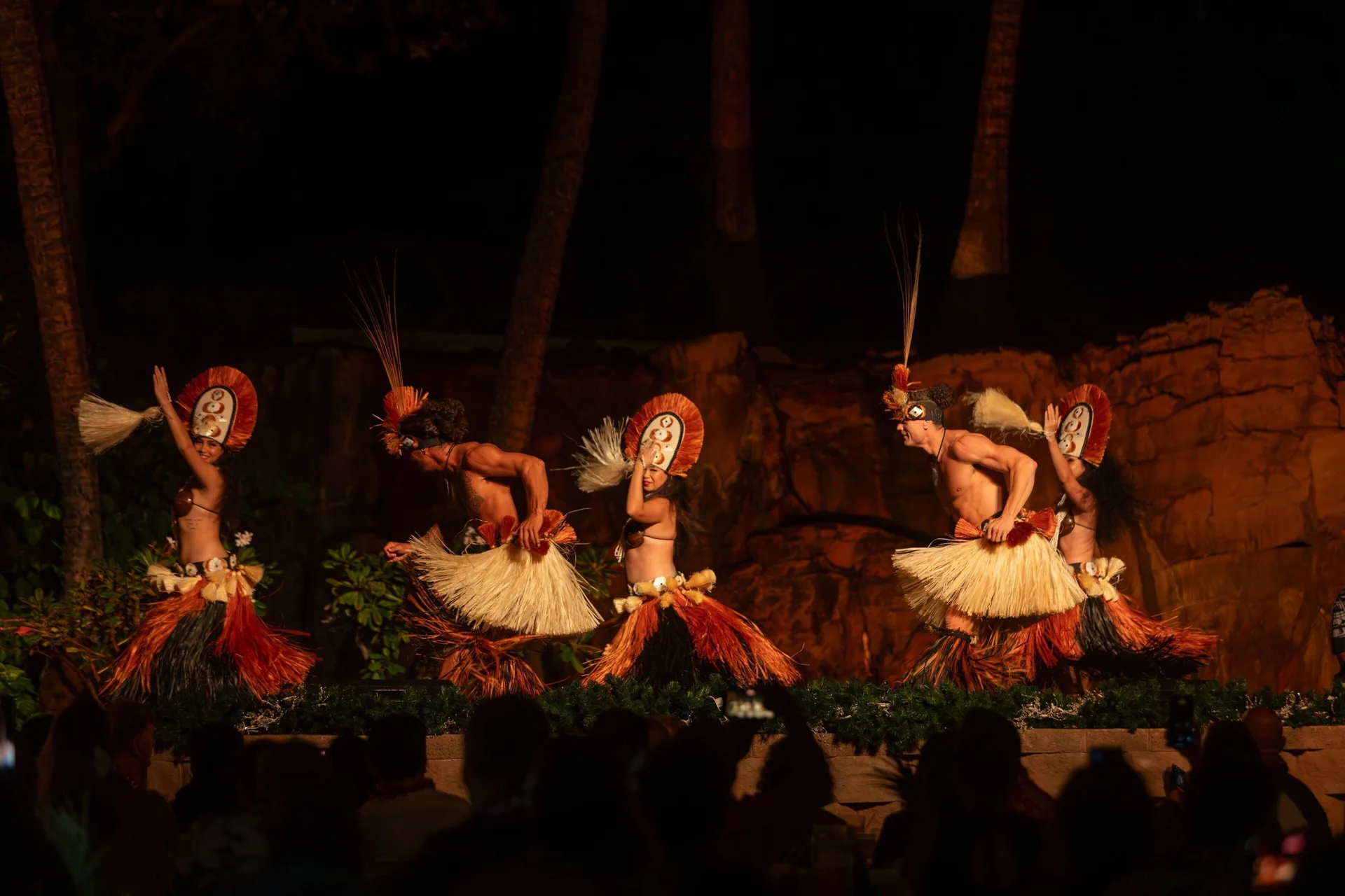 Costumed dancers perform on an outdoor stage at The Westin Maui Resort & Spa, Ka'anapali.