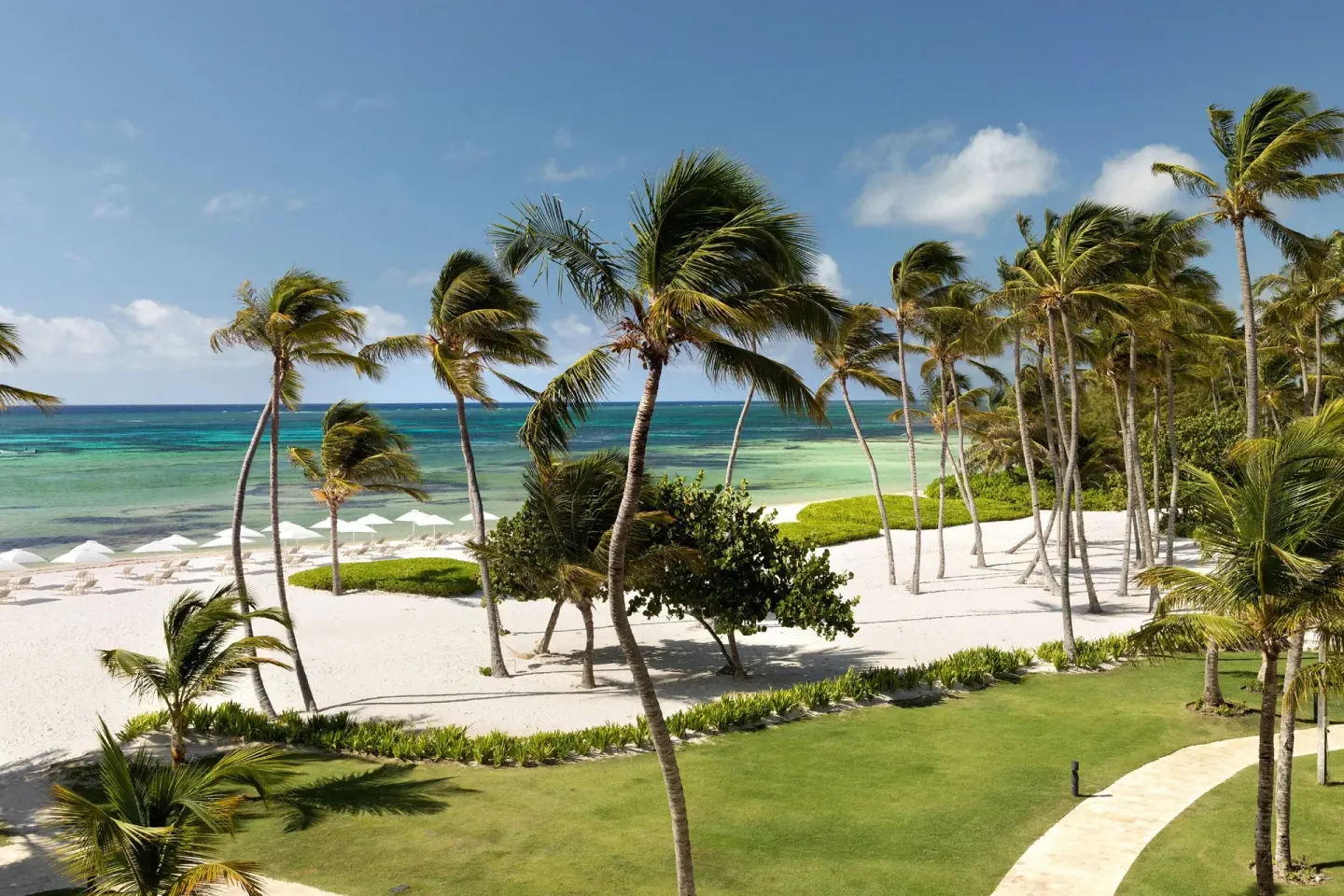 Ocean view with palms, beach, and turquoise water at The Westin Puntacana Resort.