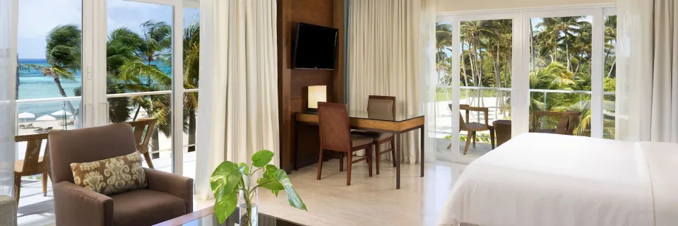 Junior Suite balcony and ocean-view bedroom at The Westin Puntacana Resort.