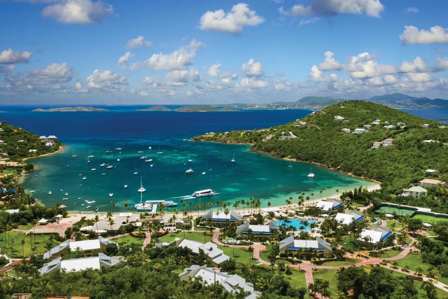 Aerial view of the bay and resort grounds at The Westin St. John Resort Villas.