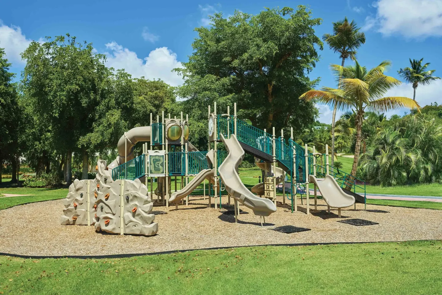 Children’s playground with slides and climbing structures at The Westin St. John Resort Villas.