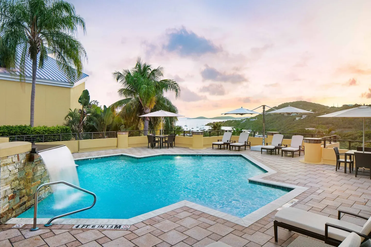 Hillside pool with waterfall at The Westin St. John Resort Villas.