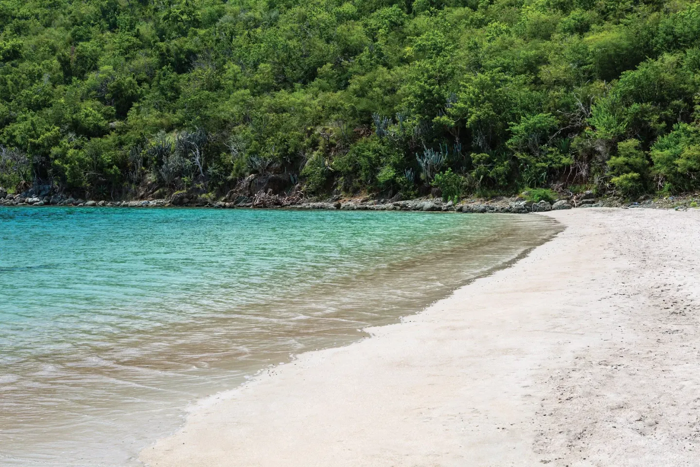 Sandy beach and turquoise water at Cruz Bay Beach, a short drive from The Westin St. John Resort Villas.