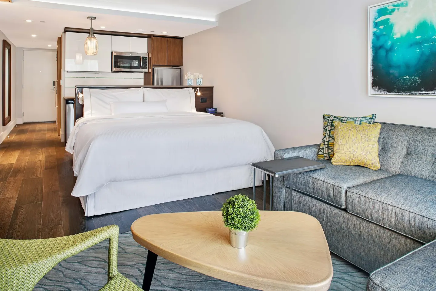 Studio villa with king bed and kitchenette at The Westin St. John Resort Villas.