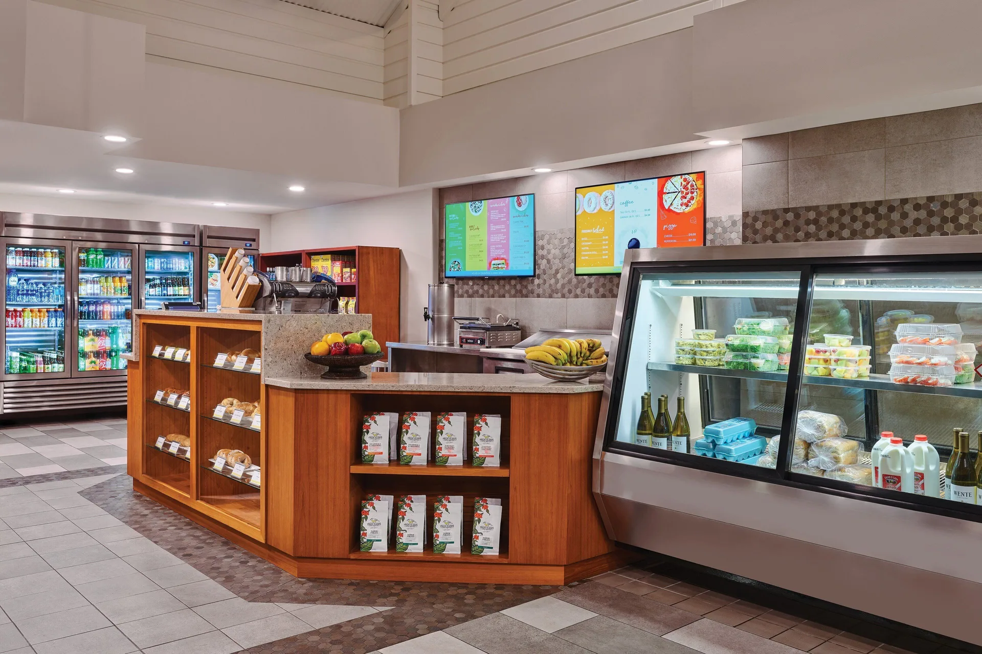 Grab-and-go market with drinks, fruit, and refrigerated foods at The Westin St. John Resort Villas.