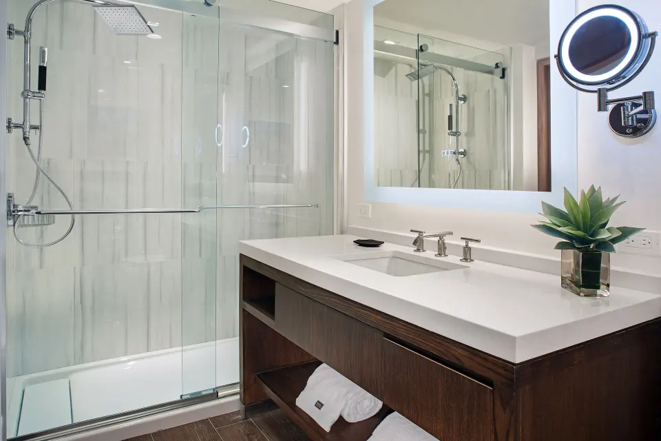 Villa bathroom with glass shower and vanity at The Westin St. John Resort Villas.
