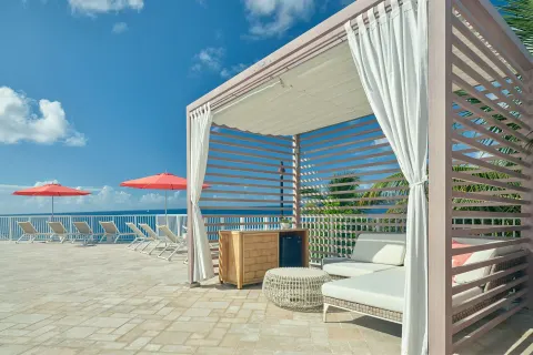 Oceanfront pool deck cabana at The Westin St. Thomas Beach Resort & Spa.