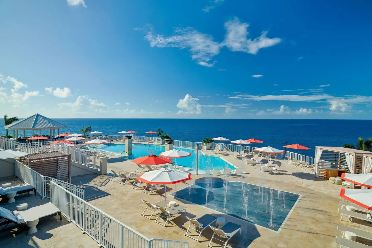 Elevated view of oceanfront pools at The Westin St. Thomas Beach Resort & Spa.