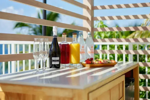 Outdoor cabana refreshment setup at The Westin St. Thomas Beach Resort & Spa.