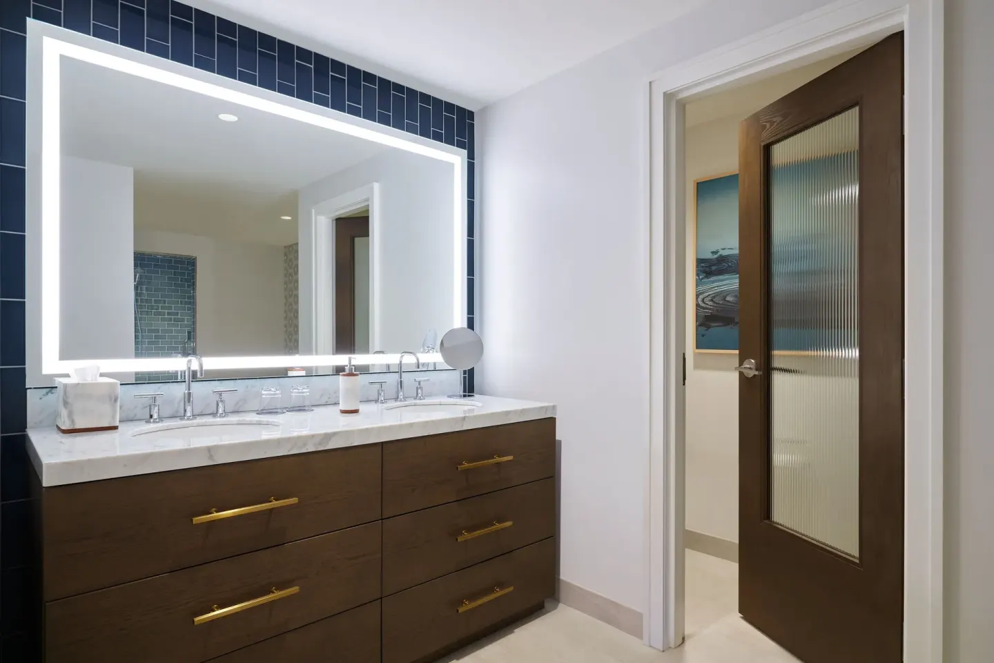 Double vanity bathroom in a suite at The Westin St. Thomas Beach Resort & Spa.