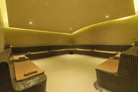 Spa relaxation room with tiled loungers and starry ceiling at Ventus at Marina El Cid Spa & Beach Resort.