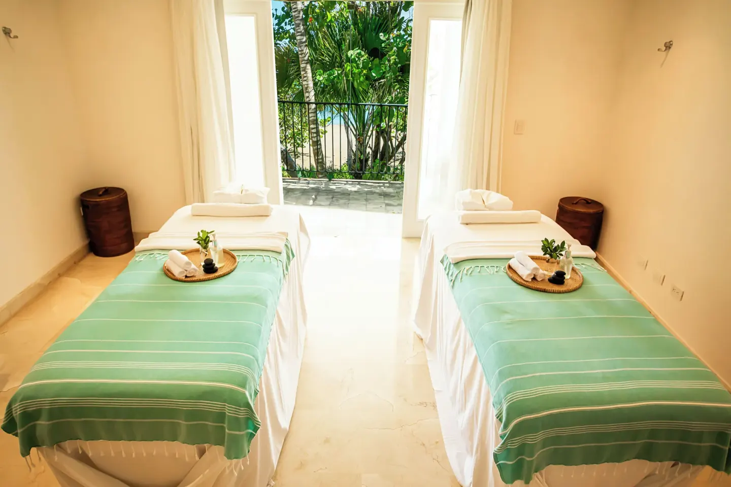 Spa treatment room with two massage tables at VH Gran Ventana Beach Resort.