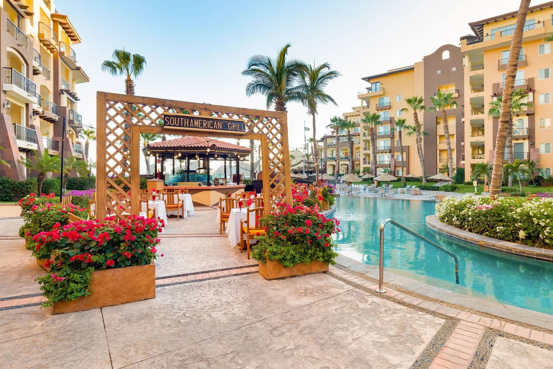 South American Grill beside the pool at Villa del Arco Beach Resort & Spa Cabo San Lucas.