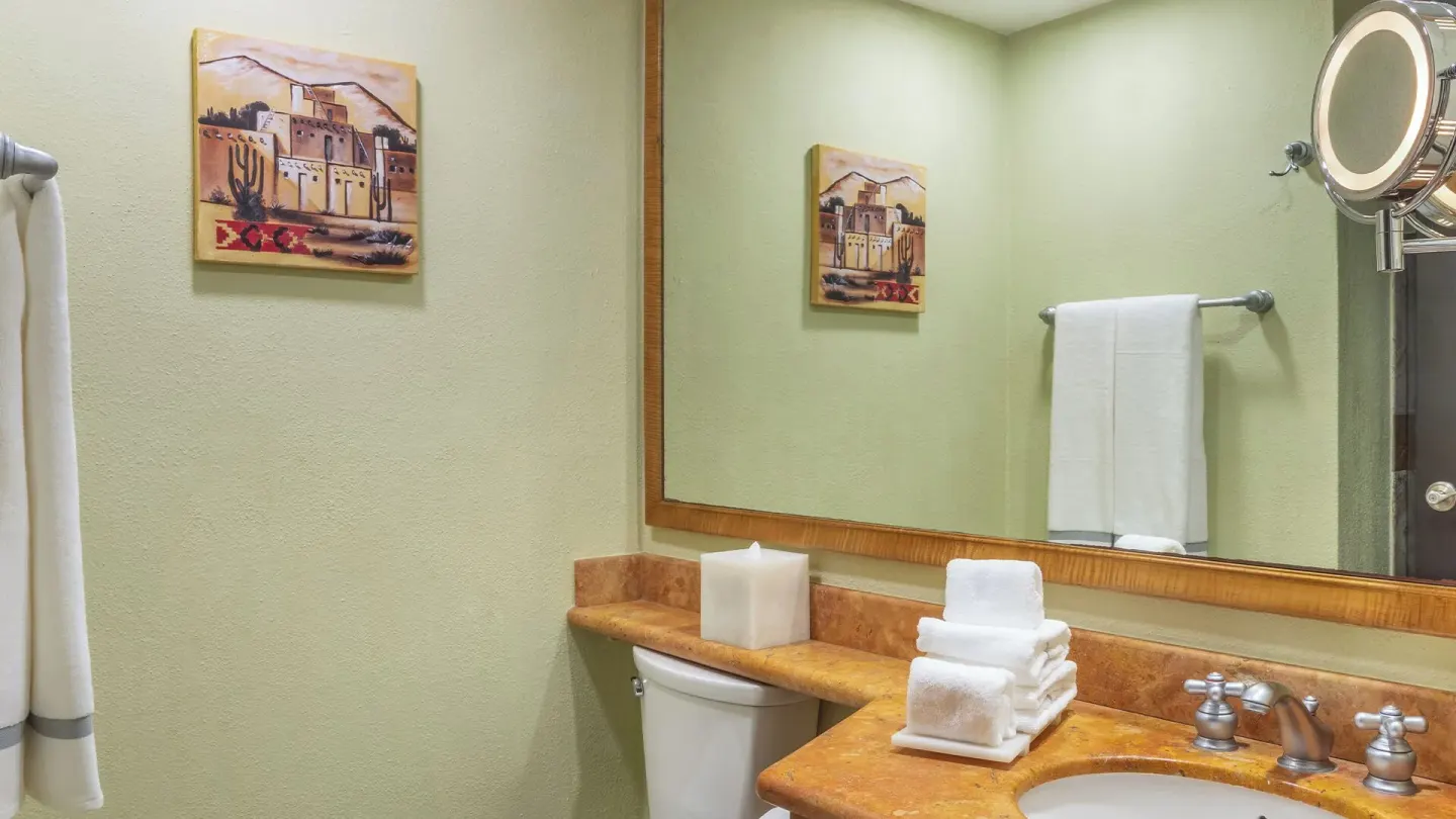 One Bedroom Suite Garden View bathroom vanity at Villa del Arco Beach Resort & Spa Cabo San Lucas.