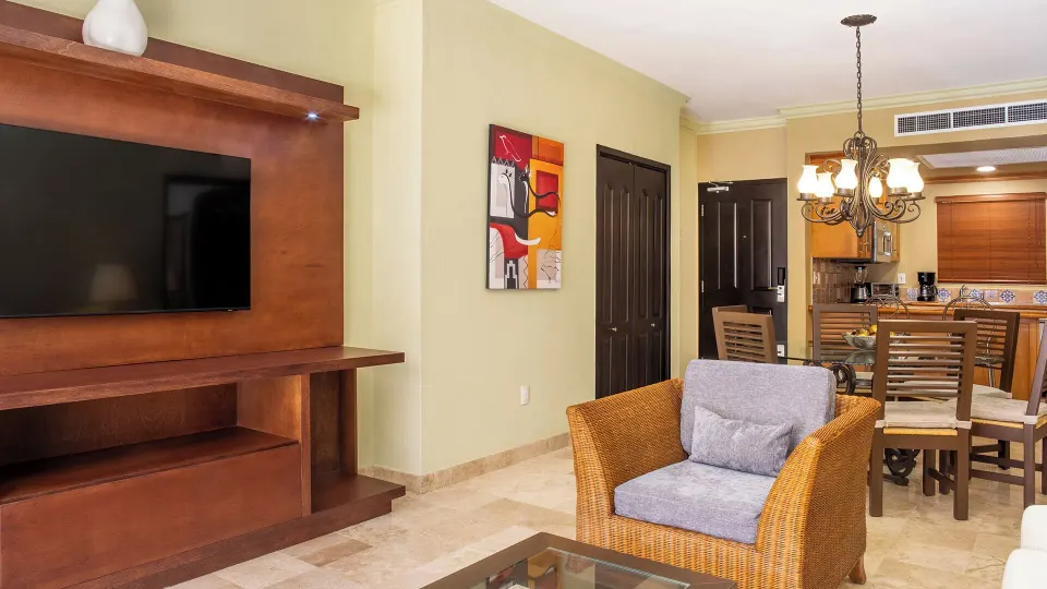 One Bedroom Suite Garden View living room and dining area at Villa del Arco Beach Resort & Spa Cabo San Lucas.
