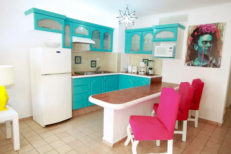Superior One Bedroom Suite kitchen and breakfast bar at Villa del Palmar Beach Resort and Spa, Puerto Vallarta.