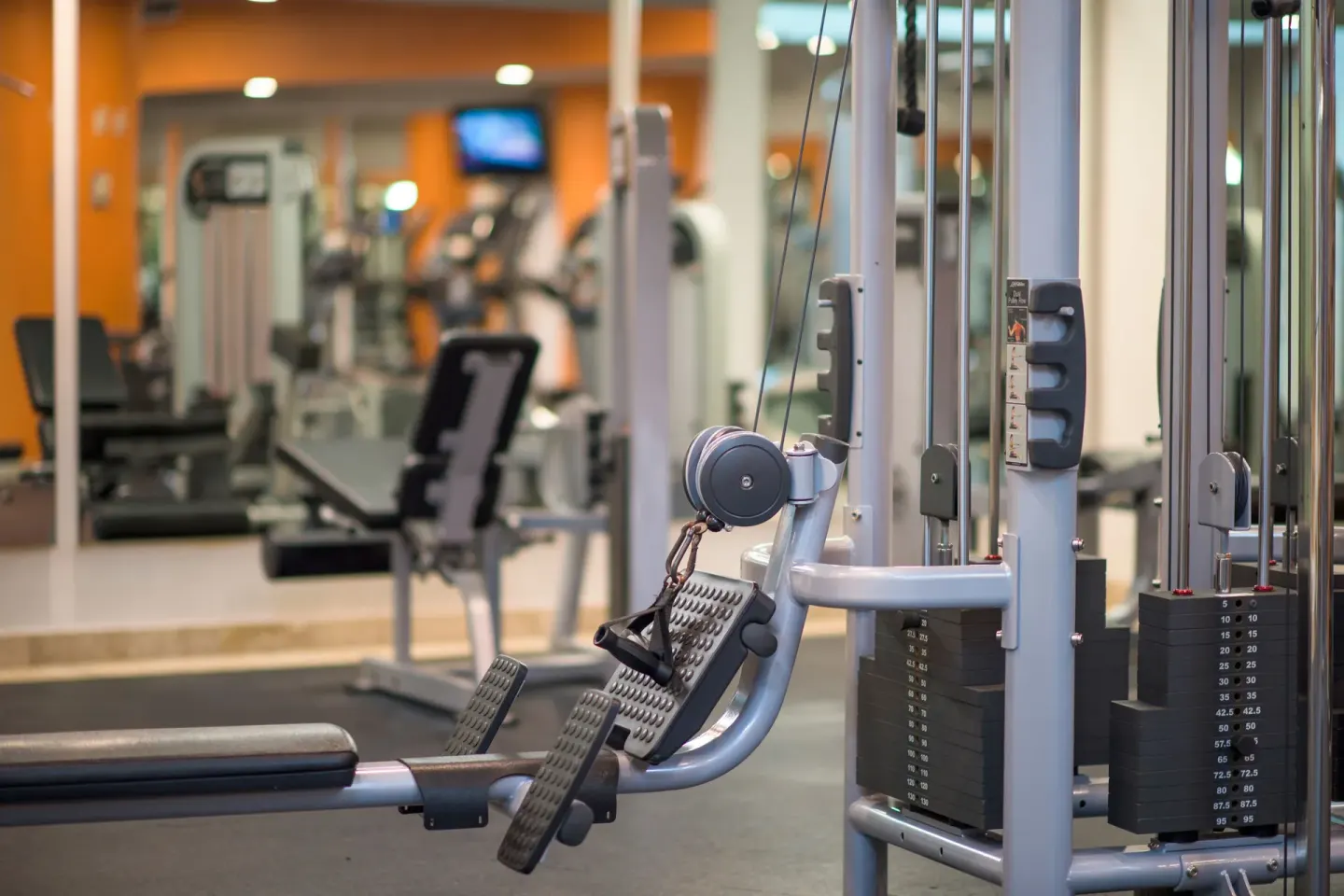Close-up of cable weight equipment in the gym at Villa Del Palmar Flamingos Beach Resort and Spa.