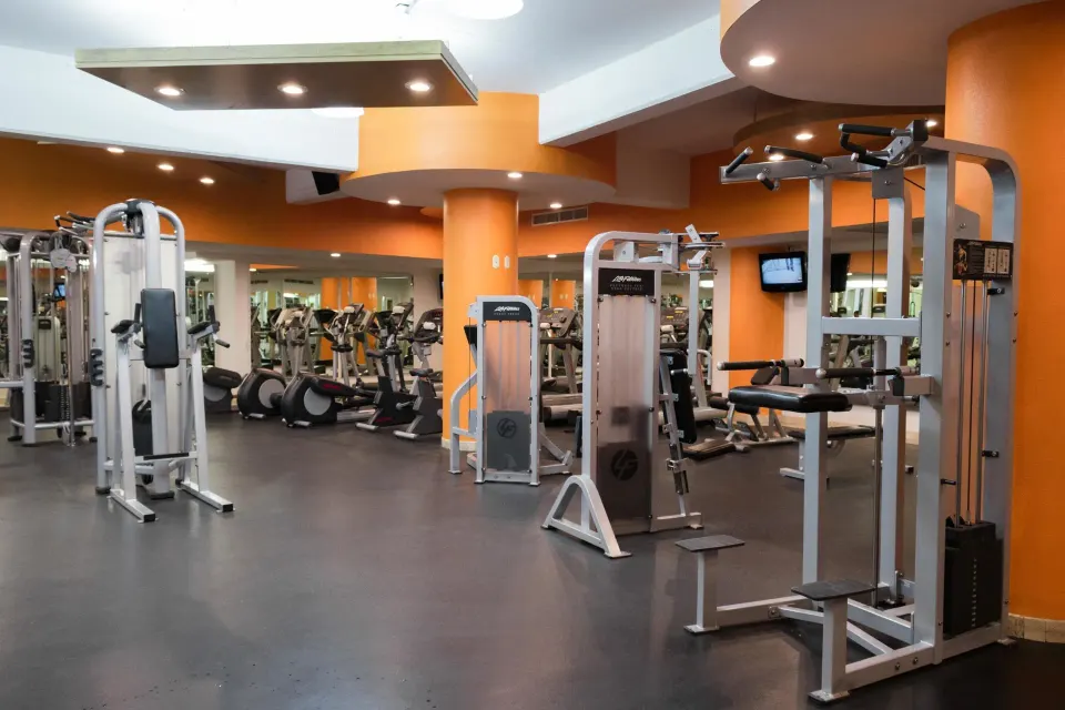 Fitness center strength and cardio machines at Villa Del Palmar Flamingos Beach Resort and Spa.