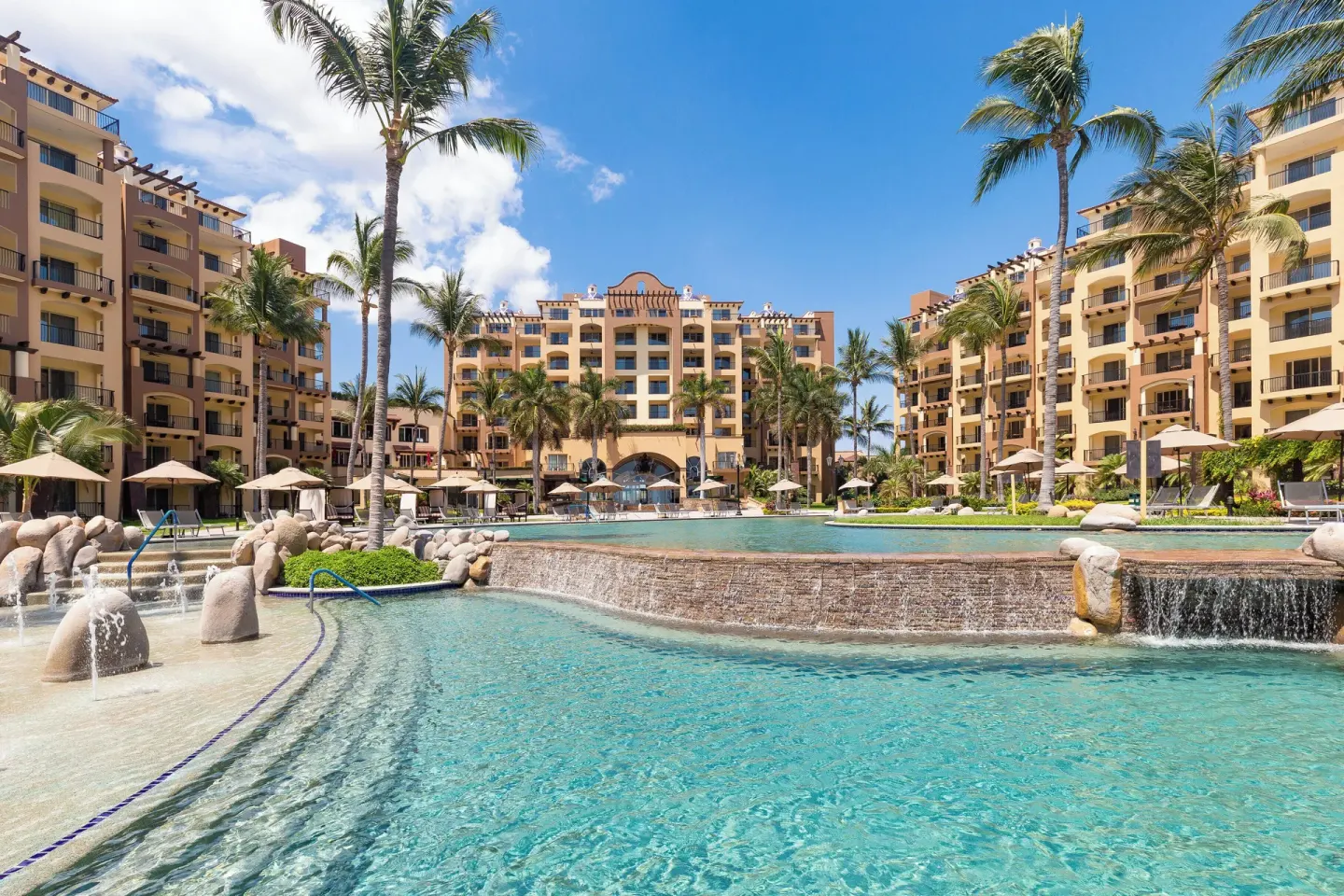 Tiered pool with fountains at Villa Del Palmar Flamingos Beach Resort and Spa