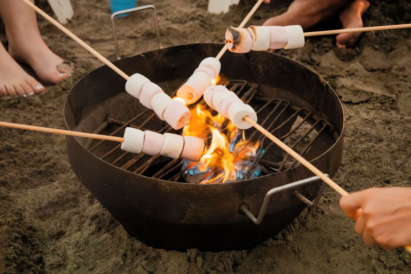 Marshmallows roasting over a beach fire at Villa Varadero.