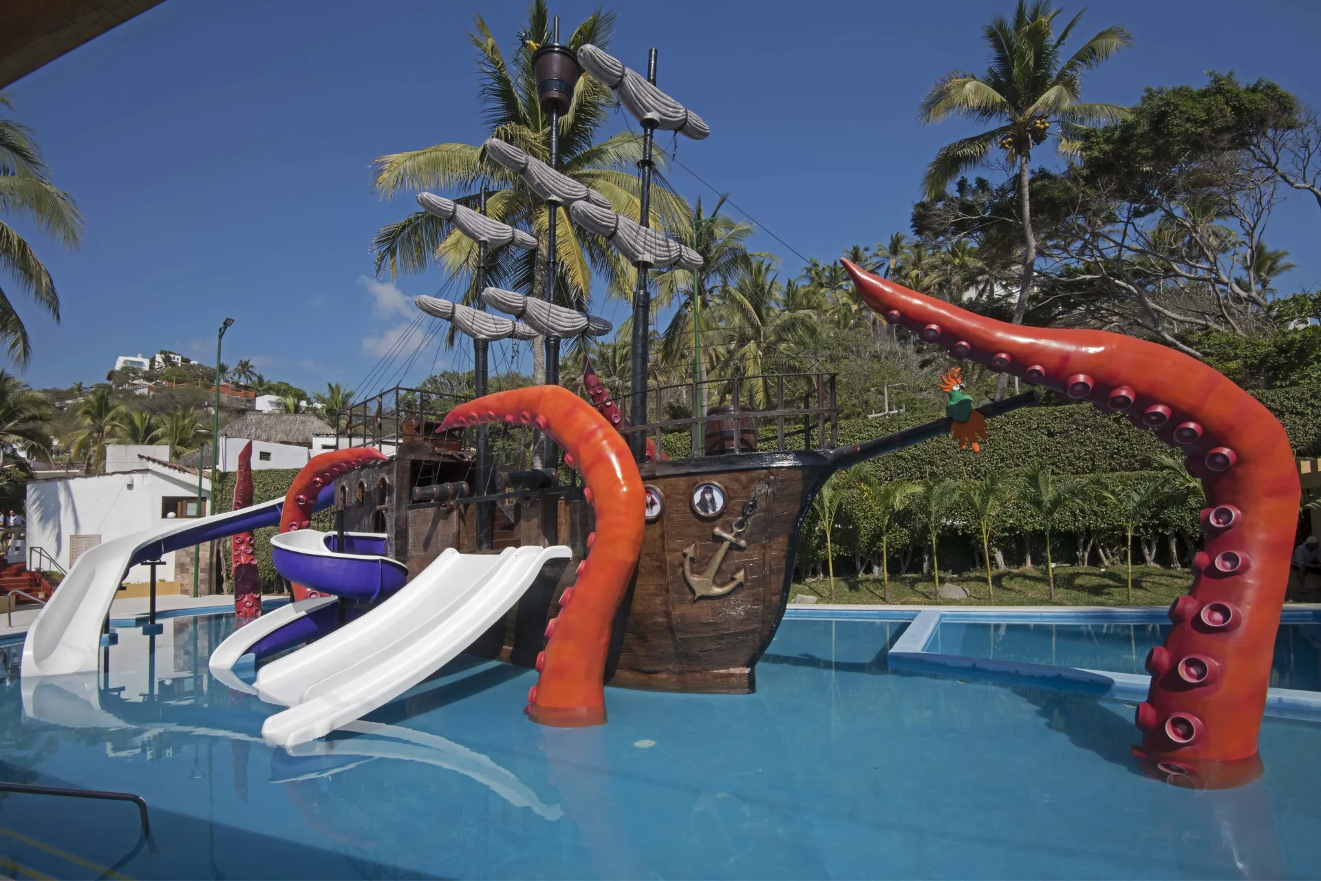 Pirate ship water play structure with slides at Vista Playa de Oro Manzanillo.