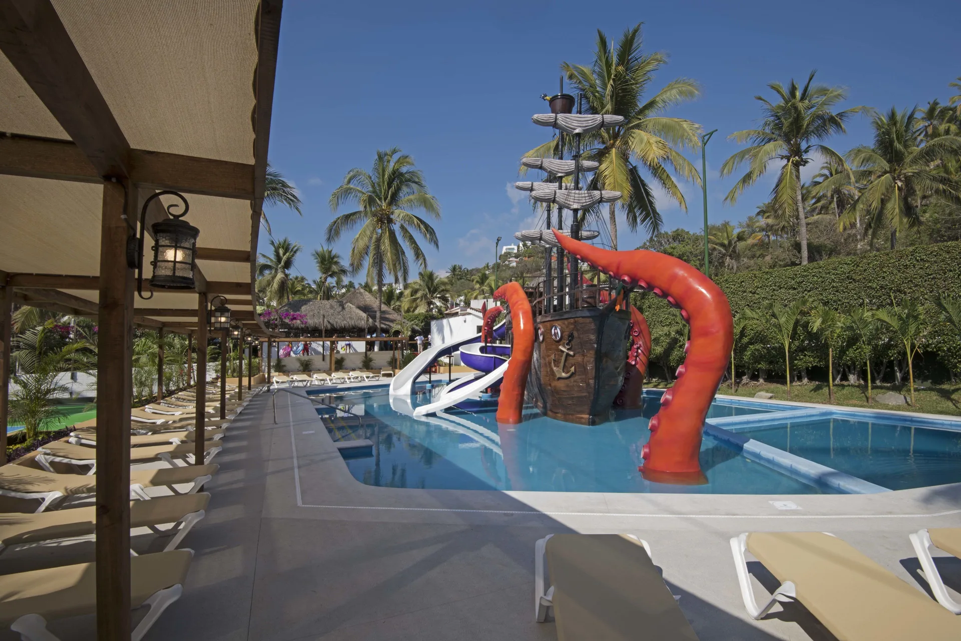 Pirate ship water playground and slides at Vista Playa de Oro Manzanillo.