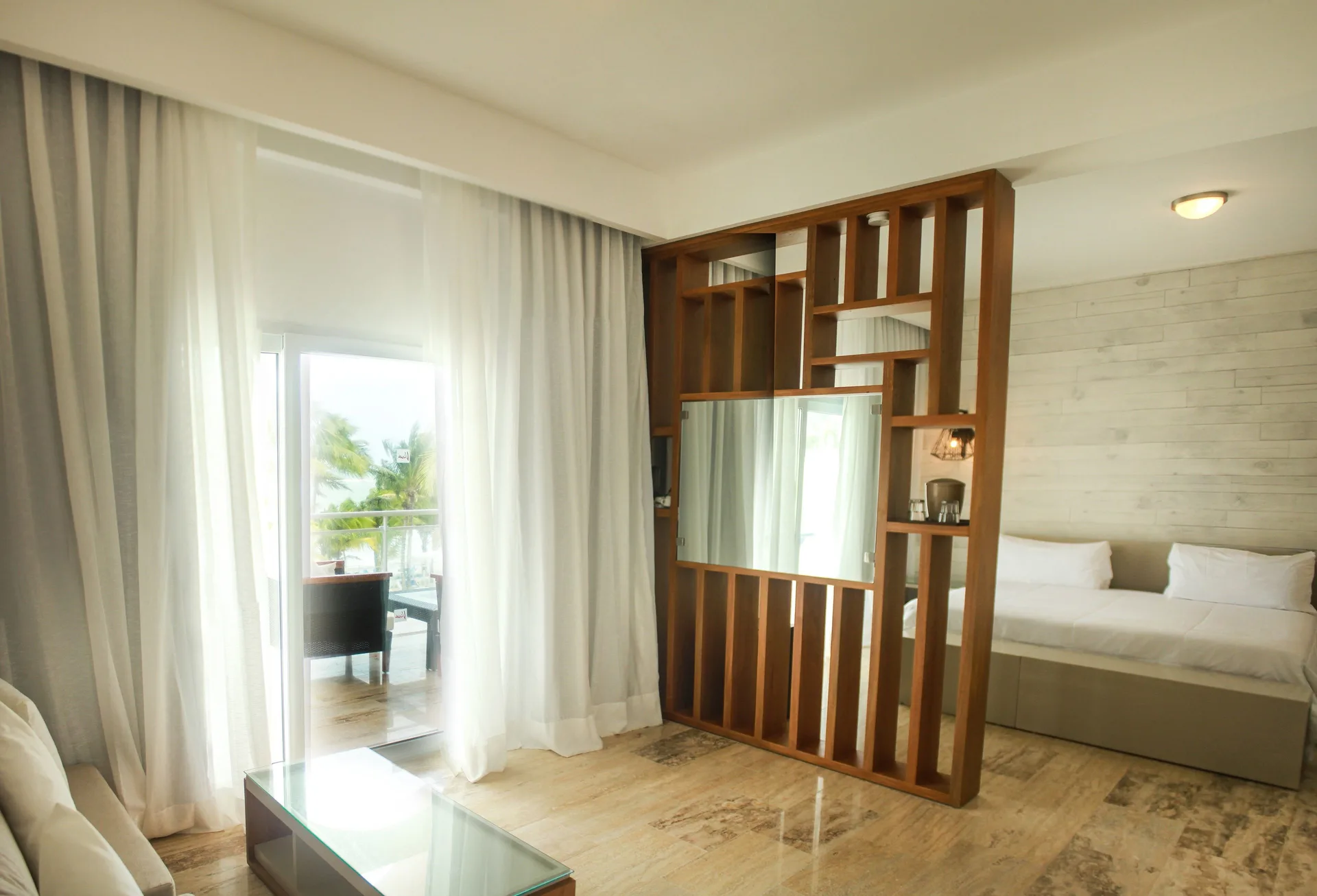 Superior Ocean room with lounge partition and balcony at Viva Tangerine.