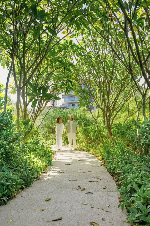 A garden walkway beneath leafy trees at W Costa Rica - Reserva Conchal.
