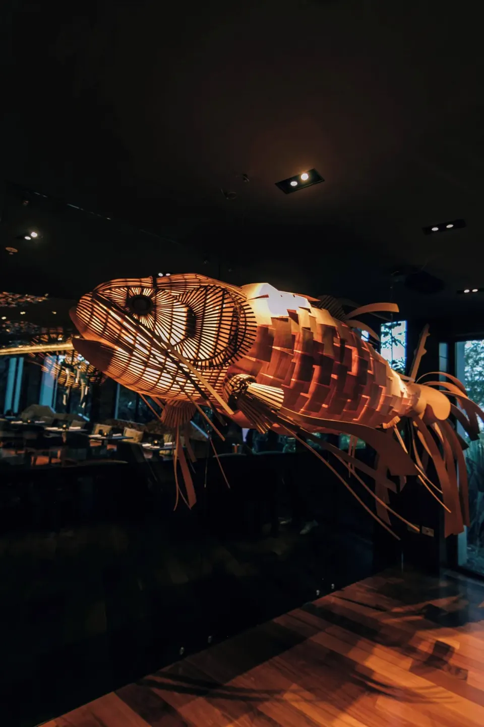 Large illuminated fish sculpture inside W Costa Rica - Reserva Conchal.