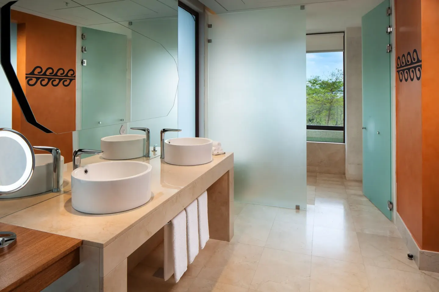 Suite bathroom with dual vessel sinks at W Costa Rica - Reserva Conchal.