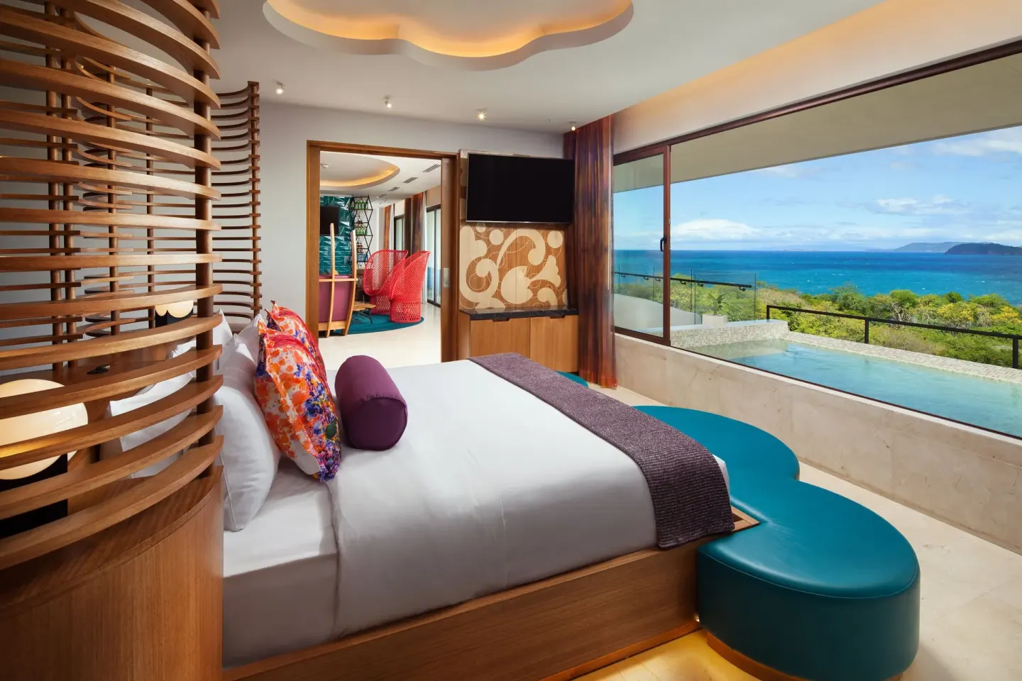 King bedroom in a Suite One Bedroom Balcony Ocean View at W Costa Rica - Reserva Conchal with ocean view.