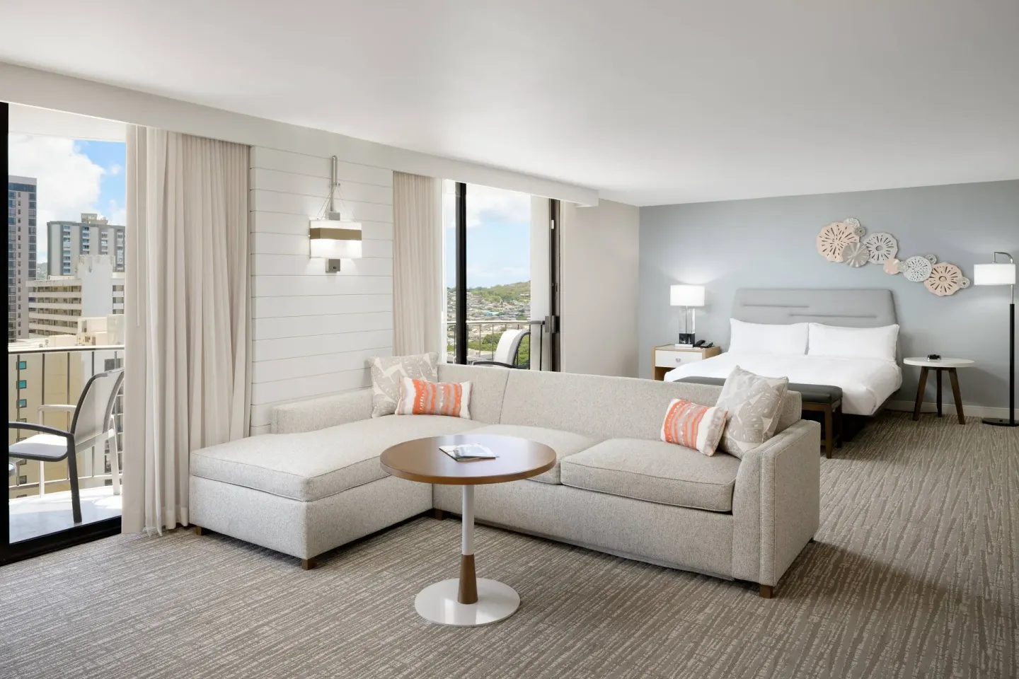 City View Junior Suite sofa bed and king bed at Waikiki Beach Marriott Resort & Spa.