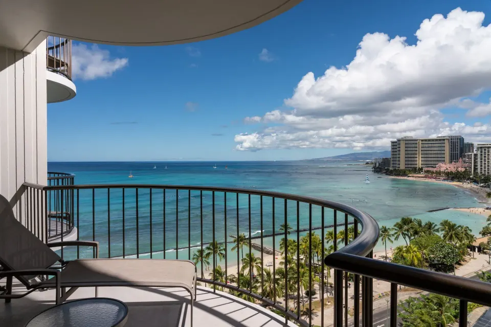 Ocean front balcony overlooking Waikiki Beach Marriott Resort & Spa at Waikiki Beach Marriott Resort & Spa.