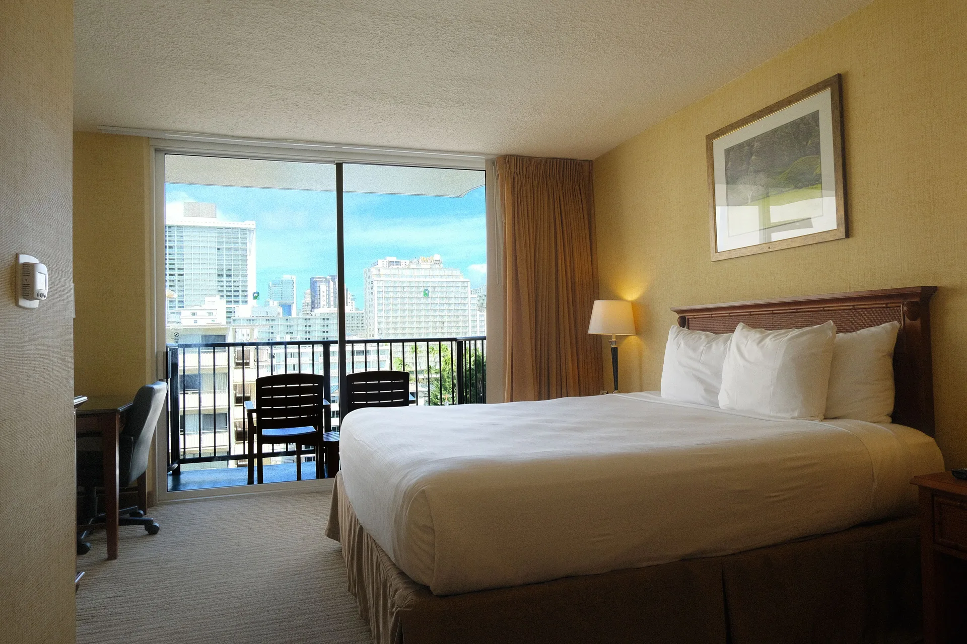 City View room with king bed and balcony at Waikiki Resort Hotel.