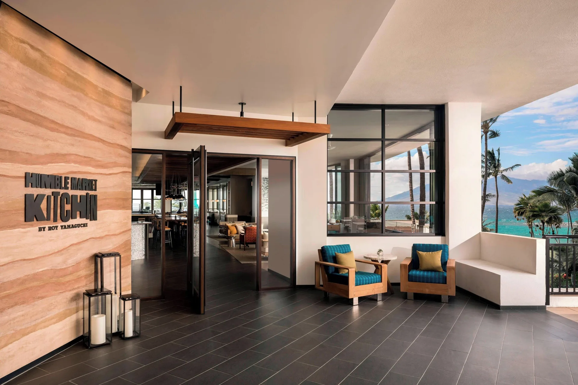 Humble Market Kitchin entrance with ocean views at Wailea Beach Resort - Marriott, Maui.