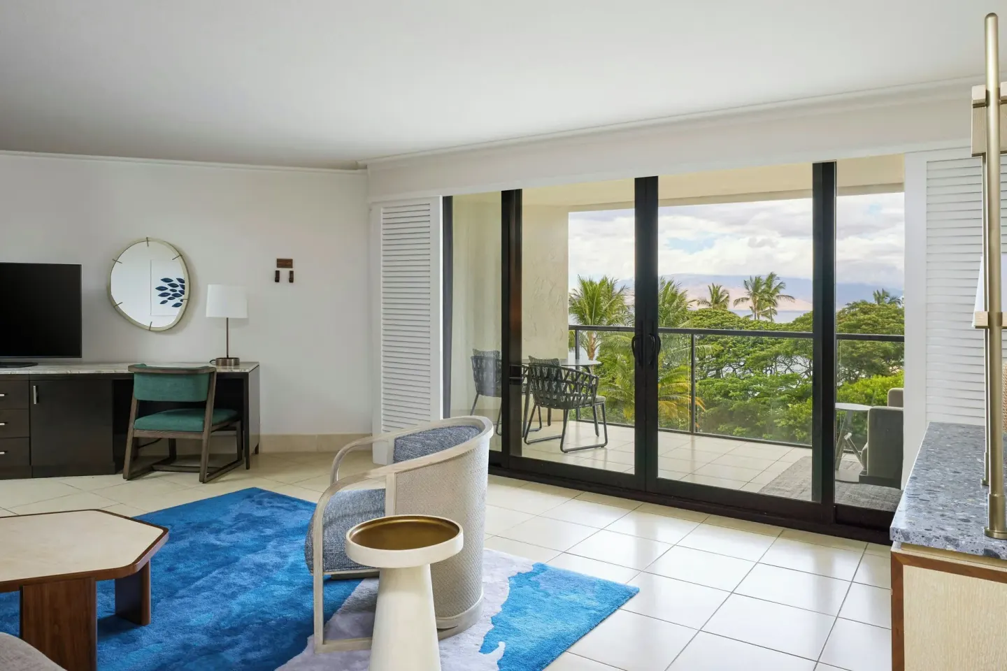 Junior suite living room with balcony doors at Wailea Beach Resort - Marriott, Maui.