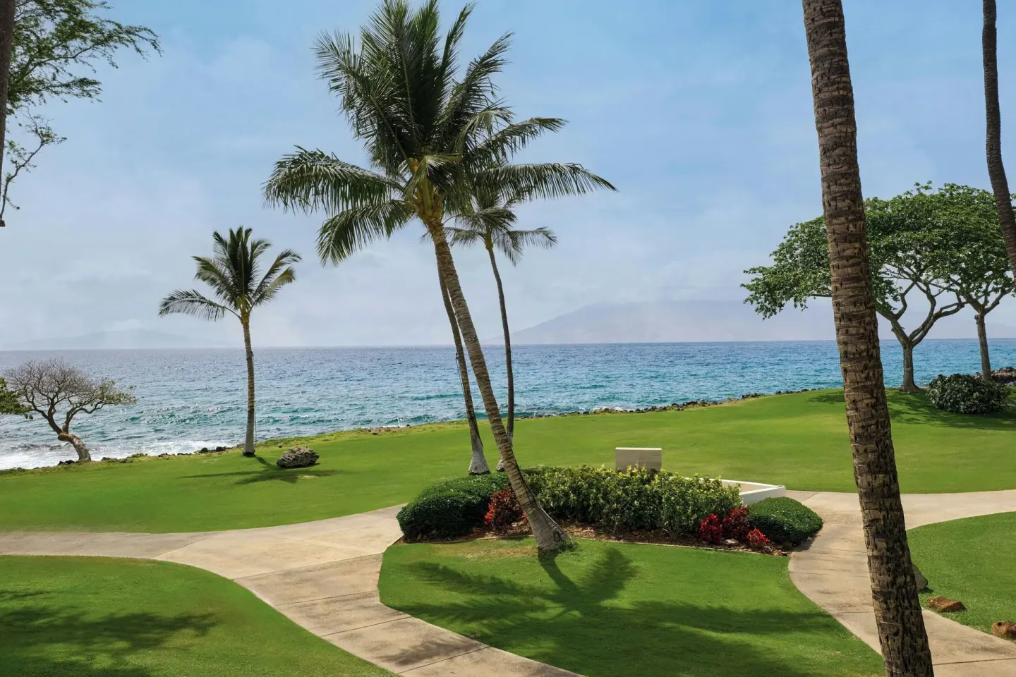 Oceanfront lawn and palms at Wailea Beach Resort - Marriott, Maui with the Pacific in view.