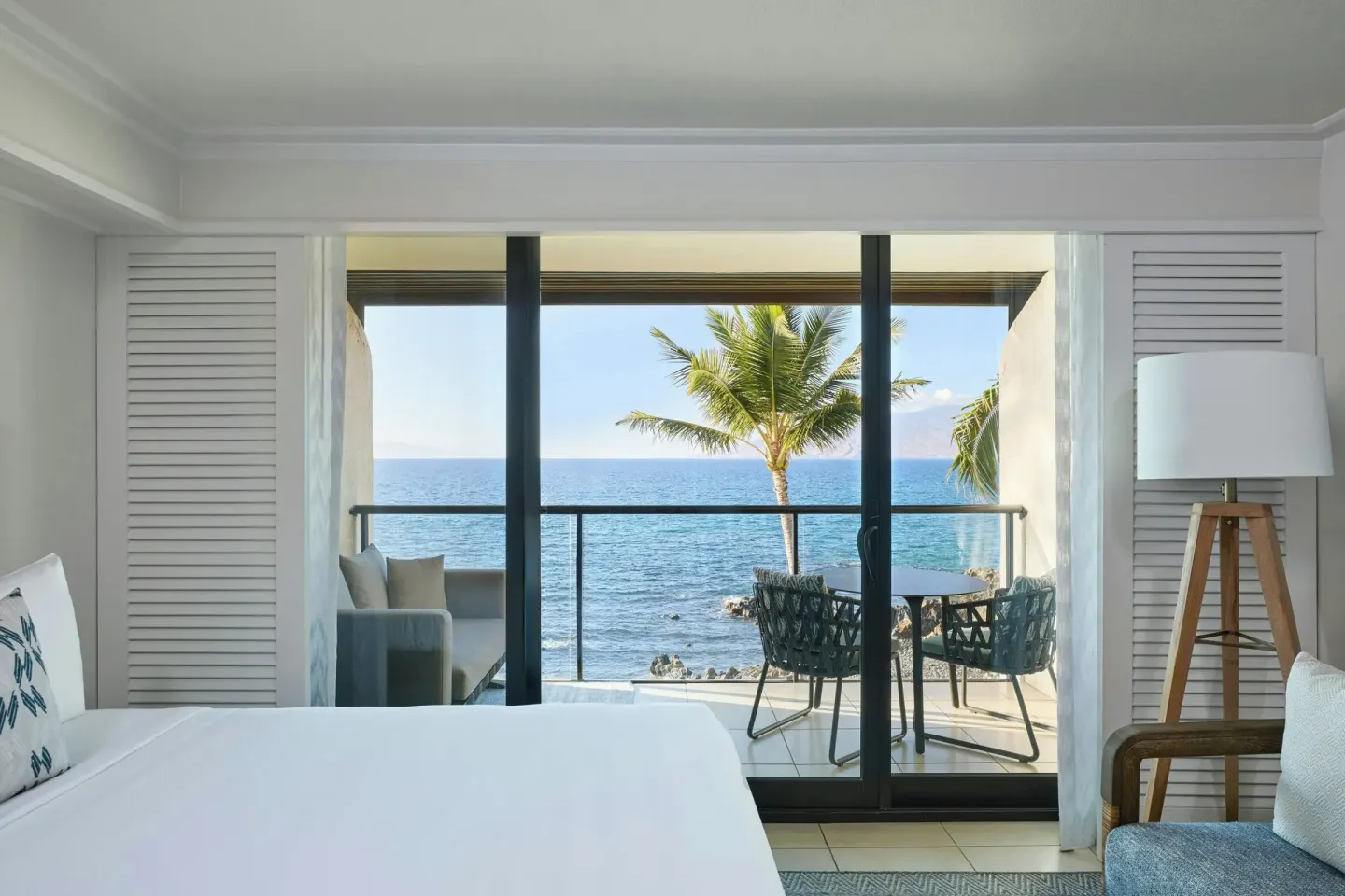 Oceanfront king room opening to a furnished balcony at Wailea Beach Resort - Marriott, Maui.