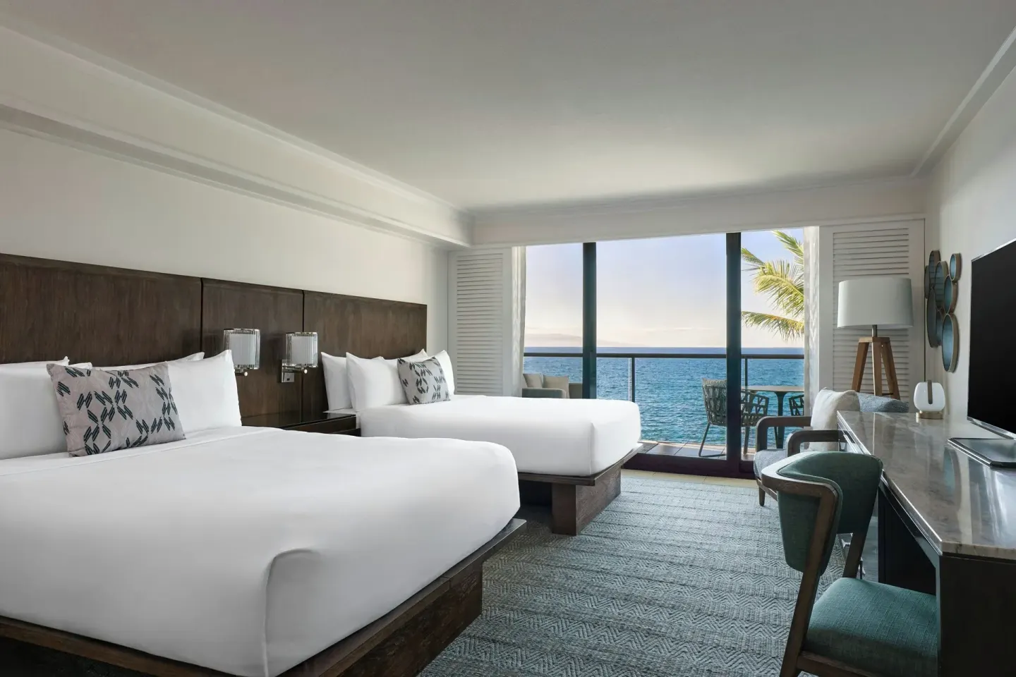 Oceanfront room with two beds and balcony view at Wailea Beach Resort - Marriott, Maui.